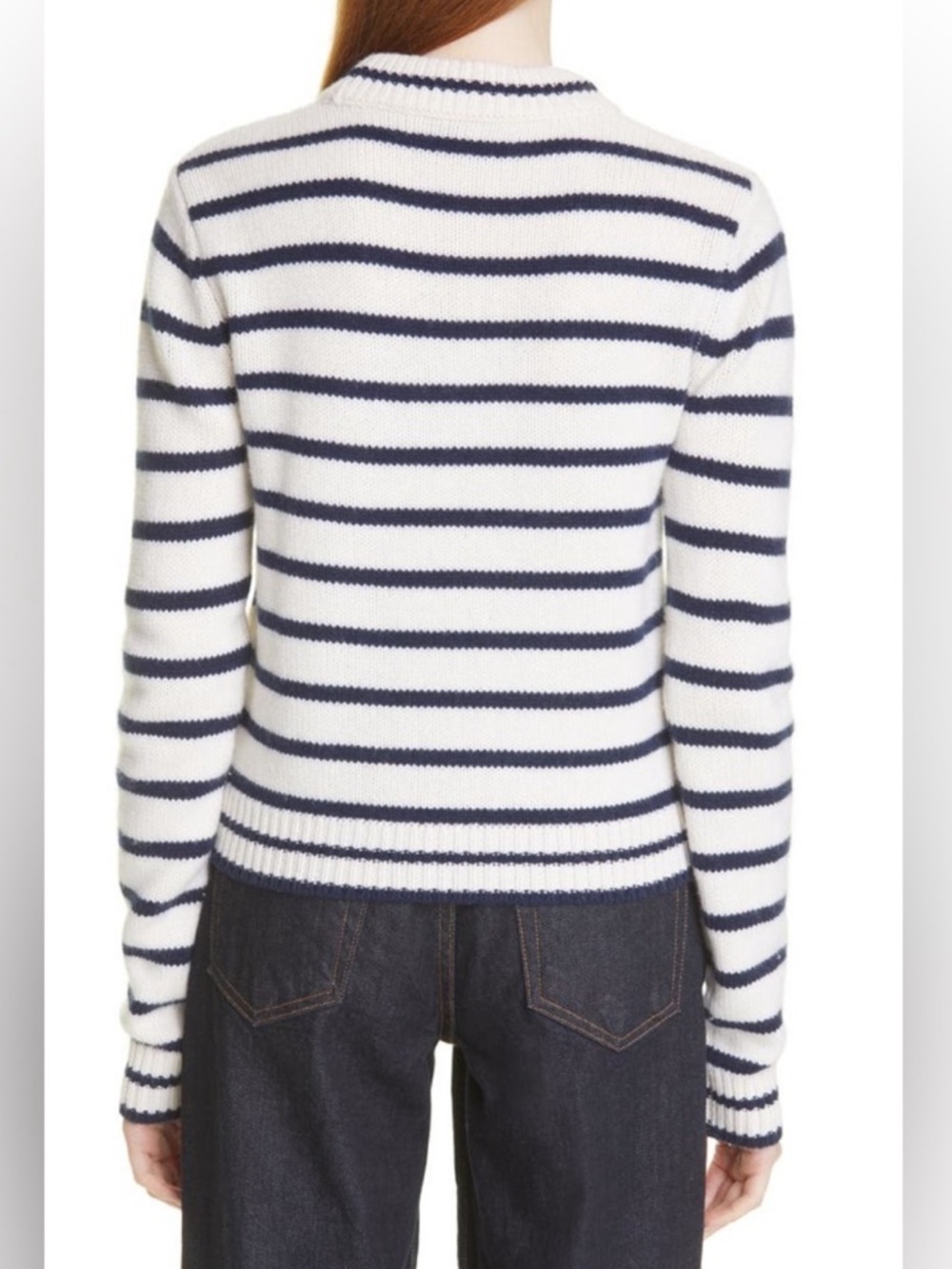 La Ligne Hardy Striped 100% Cashmere Pullover Sweater Medium Blue Cream Knit - Picture 5 of 13